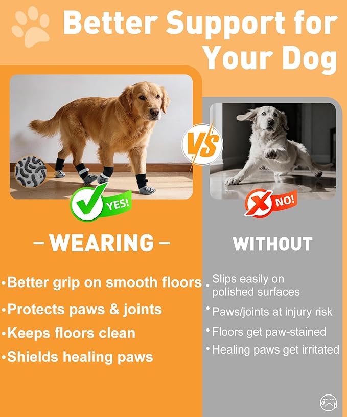 TwoAnt Non Slip Dog Socks with Grips, Dog Sock to Prevent Licking Paw for Senior Dogs, Dog Shoes for Hardwood Floors and Enhancing Traction, Paw Protector - Fits Small, Medium, Large Dogs - XL