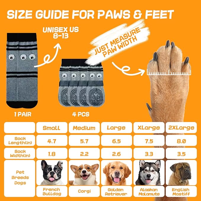Non-Slip Dog Socks & Owner Sock Set- Extra-Grip, Paw Protection for Senior & Active Dogs