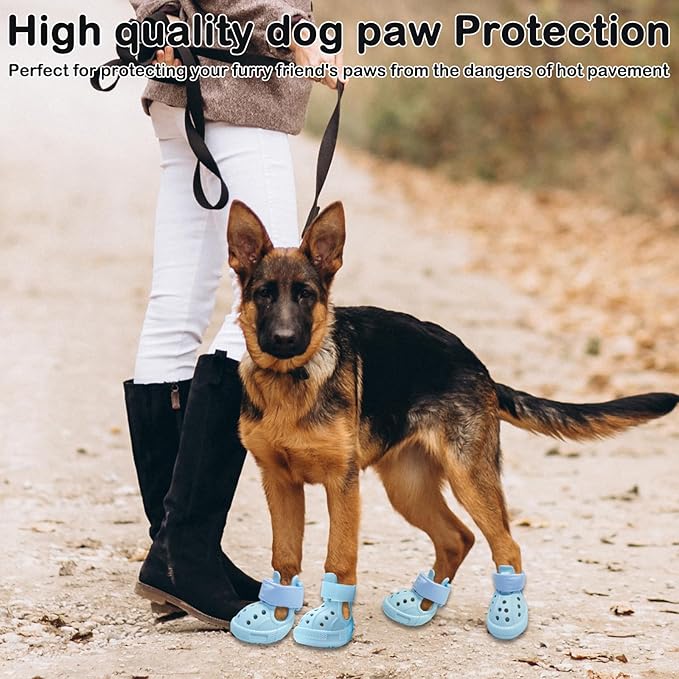 Dog Shoes for Hot Pavement,Non-Slip Waterproof Breathable Easy to Clean Put On and Take Off Dog Boots,Paw Protector for Hot Summer Roads Winter Snow (Blue, Size 3:(1.57"x2.17")(L*W))