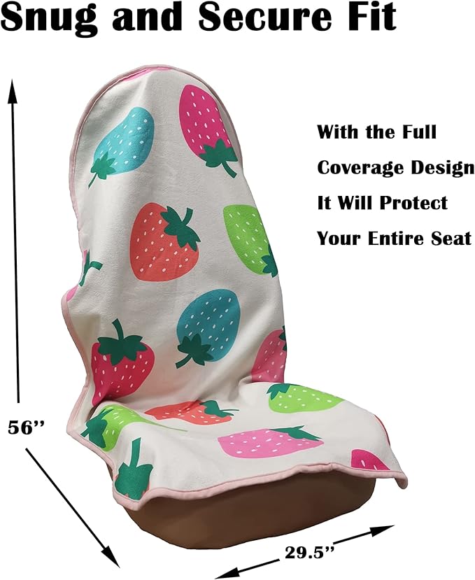 LoyaGour Car Seat Cover Protector Front Seats,for Gym Workout,Running,Swimming,Beach and Hiking,Waterproof Sweat Towel Bucket Seat Covers for Cars SUV Trucks (Strawberry, 2Pcs)