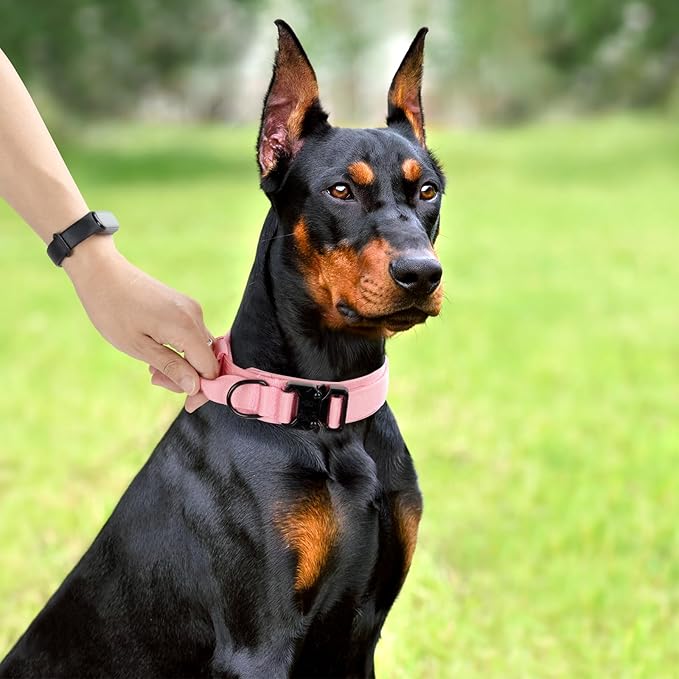 Tactical Dog Collar, Adjustable Military Training Nylon Dog Collar with Control Handle and Heavy Quick-Release Metal Buckle for Small Medium Large Dogs, Light Pink L