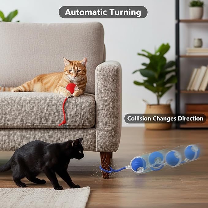 BRICKSWAN Interactive Cat Toys Ball for Cats - Upgrade Automatic Cat Toys for Indoor Cats, 3 Modes 2 Speed Moving Cat Ball (Blue)