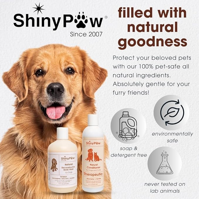 Oatmeal Shampoo for Dogs 16 oz | Shiny Paw Dog Shampoo for Allergies and Itching | Controls Dog Shedding Naturally | Itchy Skin Relief for Dogs | Tearless Dog Shampoo & Conditioner
