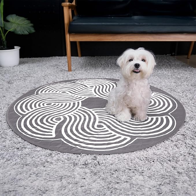 2ct Paw Inspired Round Designer Dog Pads | Premium Washable Pee Pads | Reusable Puppy Pads for Potty Training, Whelping, Waterproof Mat | Leakproof, Non-Slip Liner (Dark Gray, 36")