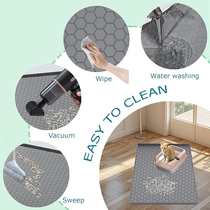 Cat Litter Mat for Litter Box, Silicone Large Cat Litter Trapping Mat - 25x19 in, Waterproof & Non-Slip, Durable & Easy Clean, Grey