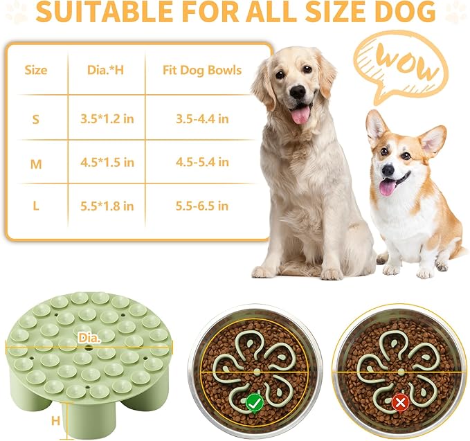 Slow Feeder Dog Bowls Insert, Bestalk Soft Silicone Slow Eating Dog Bowl Insert with Suction Cups for Small, Medium and Large Dogs(Green M)