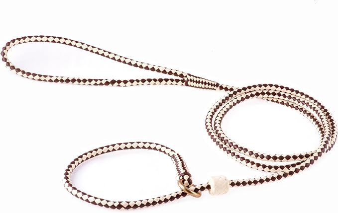 Alvalley Braided Leather Dog Leashes with Stopper - Pet Slip Leads for Dogs - Soft Gentle Leash - Adjustable for Small, Medium, Large & Extra Large Dogs (Brown and White, 4ft Long, 3/16in Thick)