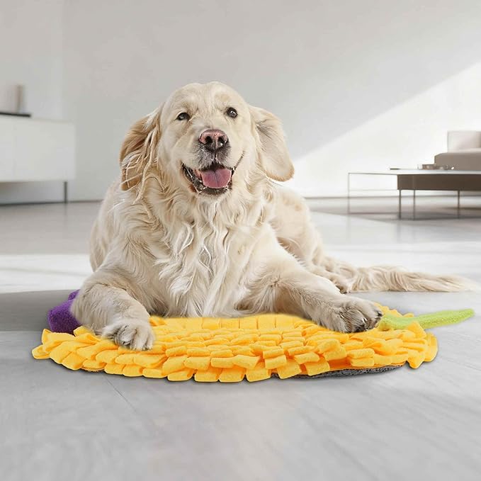 Snuffle Mat for Dogs, Plush Enrichment Feeding Mat for Mental Stimulation, Puppy Chew Mat to Keep Them Busy, for All Breeds Sizes, Yellow, 1 Pc