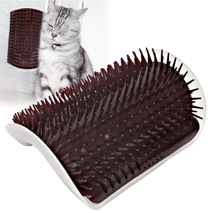 Cat Self Groomer Brush, Plastic Massage Comb with Soft 12.6x8.3cm - Easy Mount Wall Scratcher, Removes Loose Hair, Perfect for Cat Grooming and Play (Coffee)