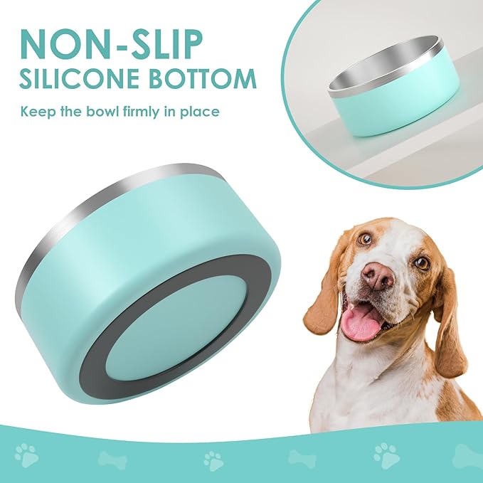 IKITCHEN Dog Bowl for Food and Water, 40 Oz Stainless Steel Pet Feeding Bowl, Durable Non-Skid Double Wall Insulated Heavy Duty with Rubber Bottom for Medium Large Dogs (40 Ounces/5 Cup, MintGreen)