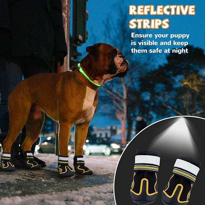Dog Shoes for Hot Pavement,Dog Boots & Paw Protectors for Large Medium Size Dogs to Prevent Licking,Dog Booties with Reflective for Outdoor,Hiking,Hardwood Floors,Winter Snow(Black Yellow, Size2)