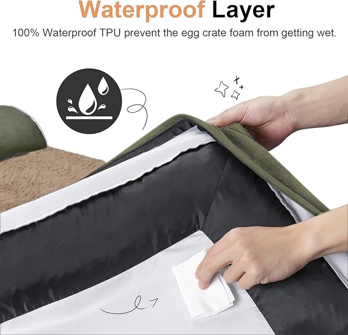 Large Dog Bed Orthopedic Washable: Jumbo Dog Bed Bolster Extra Large Dogs Egg Crate Foam Sofa Couch Waterproof Removable Cover - Dark Green