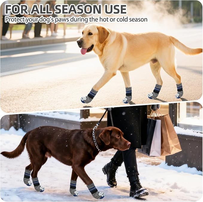 PUPTECK Anti-Slip Dog Socks with Double Sides Grips Booties, Traction on Hardwood Floors to Prevent Licking Paws, Dog Shoes for Cold Hot Pavement, for Medium Large Senior Dogs, Navy Blue L