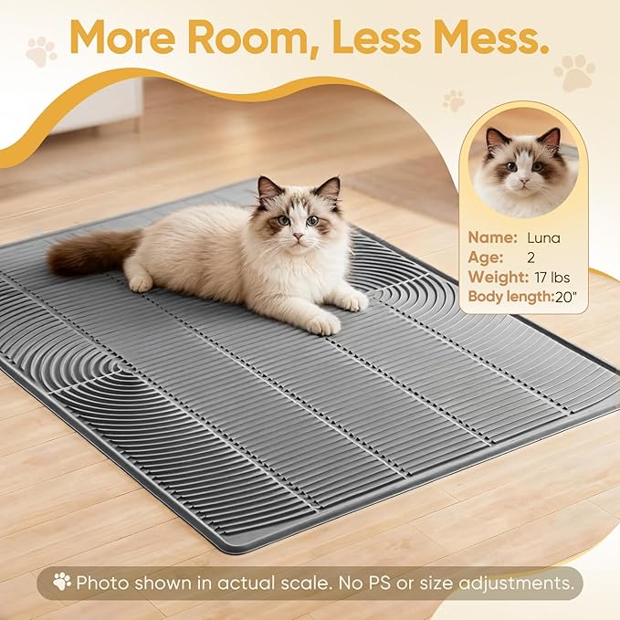 TRZZ XXL Extra Large Cat Litter Mat, Silicone Litter Box Mat for Floor, Waterproof & Non-Slip, Easy to Clean, Cat Litter Trapping Mat & Kitty Litter Catcher for Scatter Control (Brown)