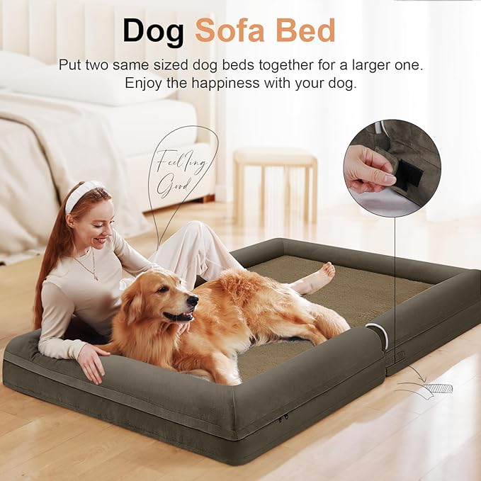 Large Dog Bed Orthopedic Washable: Extra Large Sized Beds for Jumbo Dogs Egg Crate Foam Sofa Couch Waterproof Removable Cover - Brown