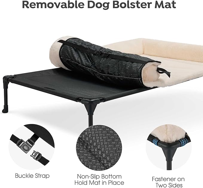 Veehoo Orthopedic Elevated Dog Bed with Fluffy Plush Bolster Cushion, Indoor Raised Dog Beds for Large Dogs, Soft Pet Sofa Cot with Removable Washable Mat, No-Slip Feet, 32 x 25 inches, Cream White