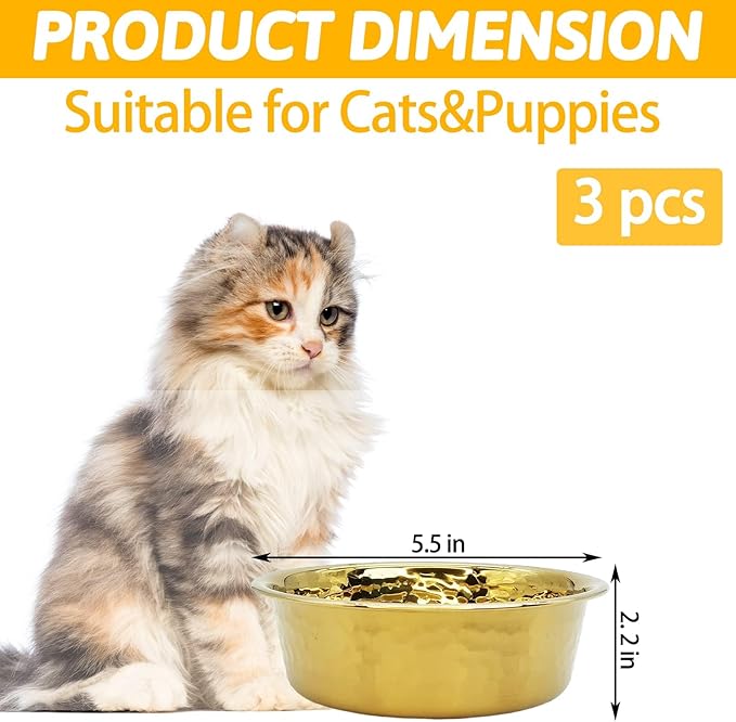 kathson 3pcs Premium Stainless Steel Dog Bowls, Hammered Thickened Metal Dog Bowl Feeding or Water Bowls for Small/Meidum/Large Sized Dogs&Cats Stackable Metal Cat Bowl Dishwasher Safe 5.5 Dia.