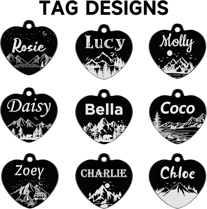 Dog Tags Engraved for Pets Personalized Dog Tags and Tags with 5 Lines Name & Text Various Design Custom Dog Name Tag Heart Dog ID Tags for Puppy Cats Furry Friend