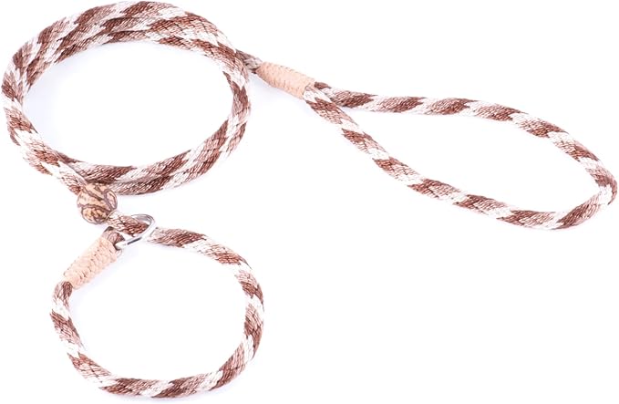 Alvalley Nylon Dog Training Leash with Stopper - Adjustable Nylon Rope Comes with Braided Leather at Ends - Tagua Bead Stopper Slip Lead - Suitable for Walking, and Training