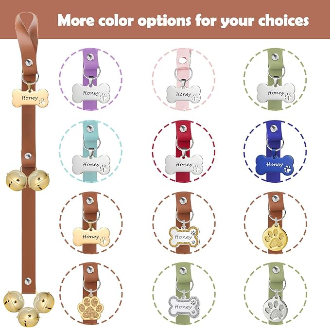 Leather Dog Bells, Puppy Potty Training Bell Dog Doorbell Potty Train Dog Bell for Potty Training Door Bells for Dogs to Ring to Go Outside Jingle Bells (Leather Brown, Bone 1 PCS)