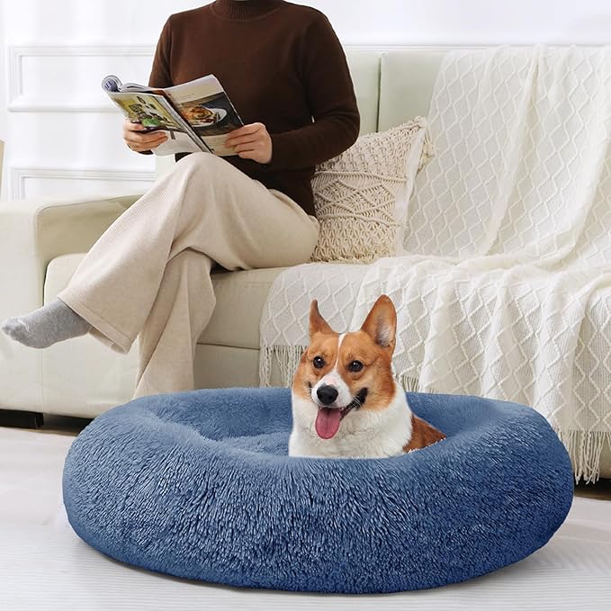 JOLLYVOGUE Dog & Cat Bed, Calming Anti-Anxiety Pet Bed for Small Dogs, Fluffy Donut Cushion for Small and Medium Pets (23")