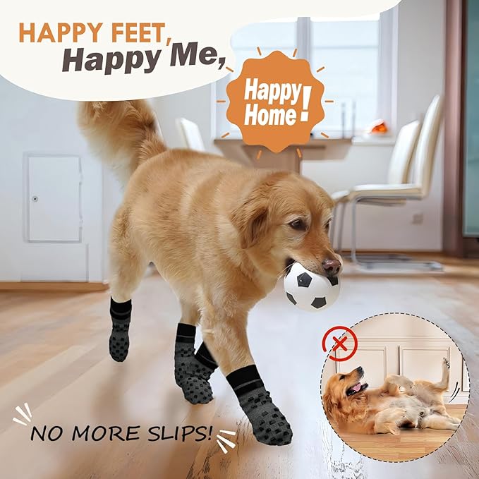 Non Slip Dog Socks to Prevent Licking Paws Grippy Socks for Senior Dog on Hardwood Floors Anti Slip Dog Socks for Hot Pavement Double Side Paw Protector Prevent Scratching Grey S