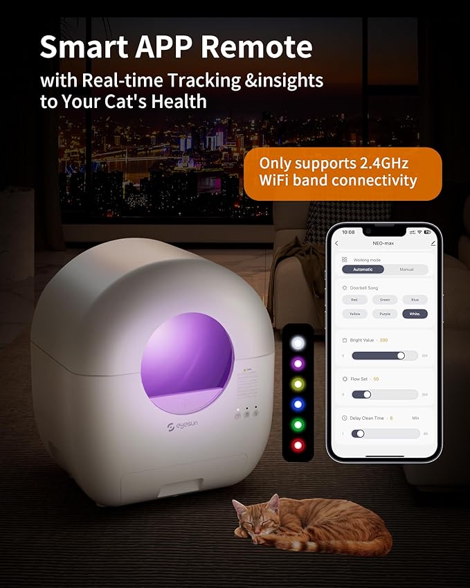 Self Cleaning Litter Box,76L Automatic Cat Litter Box Self Cleaning with APP Control,Low Noise,Safety Protection,Roll Garbage Bags,Deodorizer and Cleaning Brush for Multiple Cats