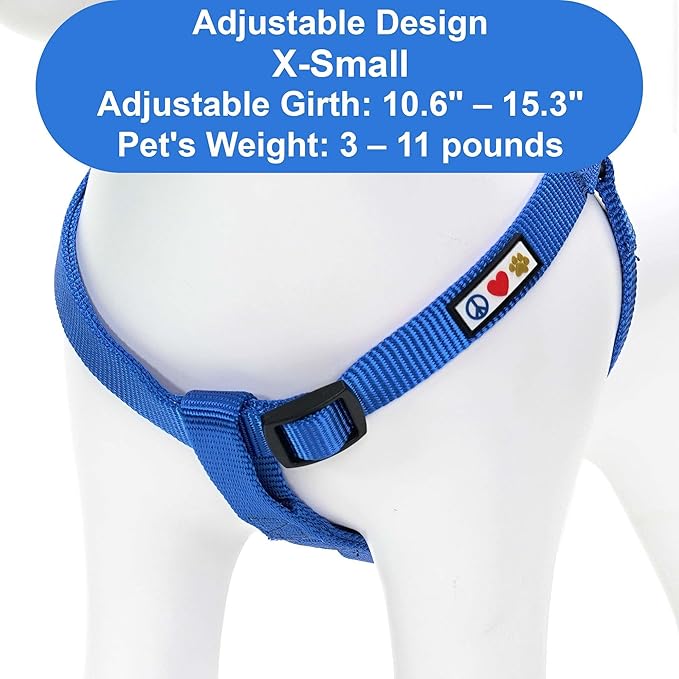 Pawtitas Personalized Dog & Puppy Harness Extra Small Blue Custom ID Tag Adjustable No Pull Vest