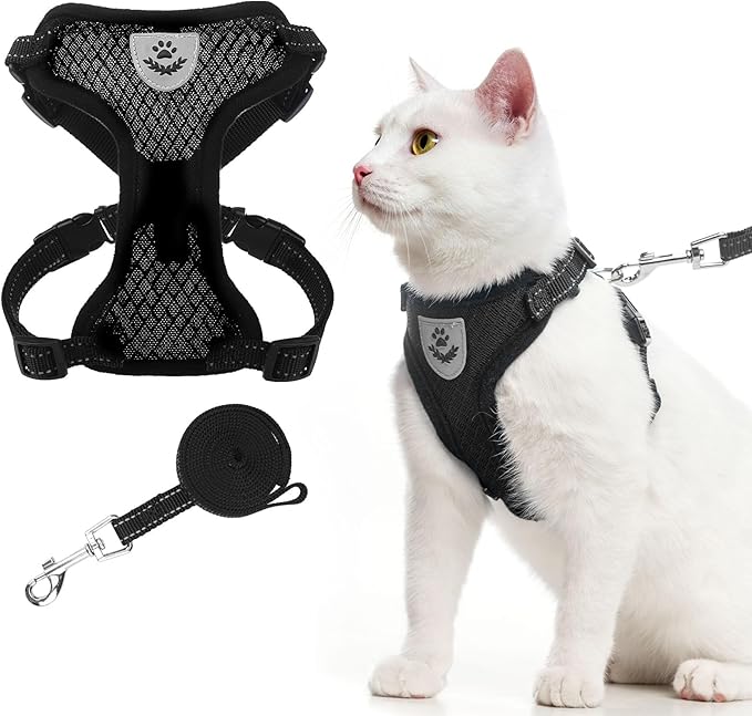 EXPAWLORER Cat Harness and Leash Set - Adjustable Escape Proof, Soft Reflective Vest Harness for Outdoor Walking, Breathable Lightweight Jacket for Small Medium Cats, Black M