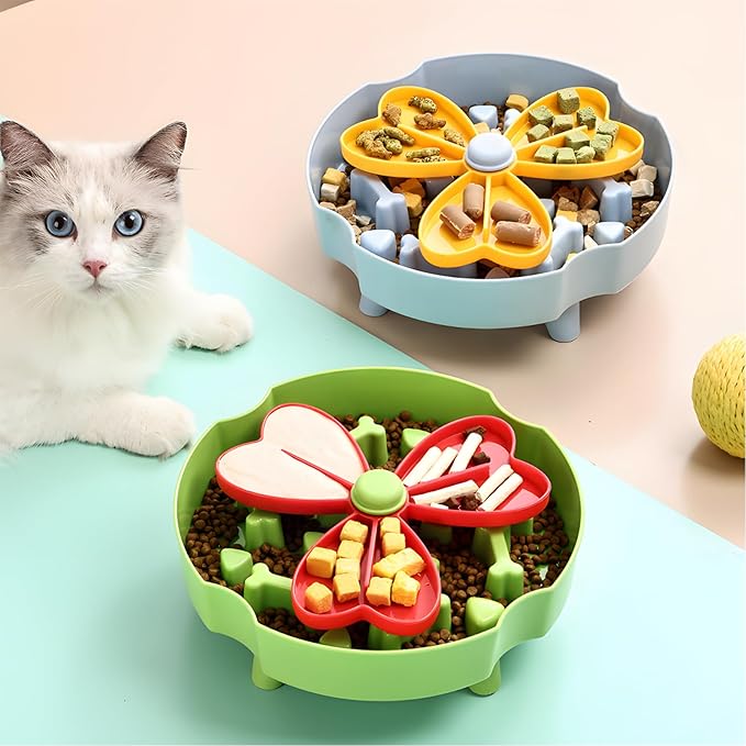 Elevated Slow Feeder Bowl for Cats and Dogs - Raised Puzzle Food Dish with Non-Slip Stand, Anti-Choke Maze Design for Fast Eaters, Indoor Pets - Improves Digestion for Kittens, Puppies (Blue)