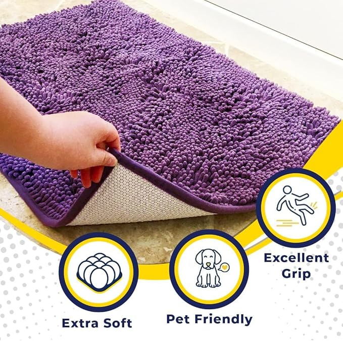 Muddy Mat® Shown on TV – Super Absorbent Door Mat Indoor, Microfiber Quick Dry Chenille Entryway Rug, Non-Slip Front Door Mat, Indoor Mats for Entryway, Machine Washable Pet Rug, Purple 24"x36"