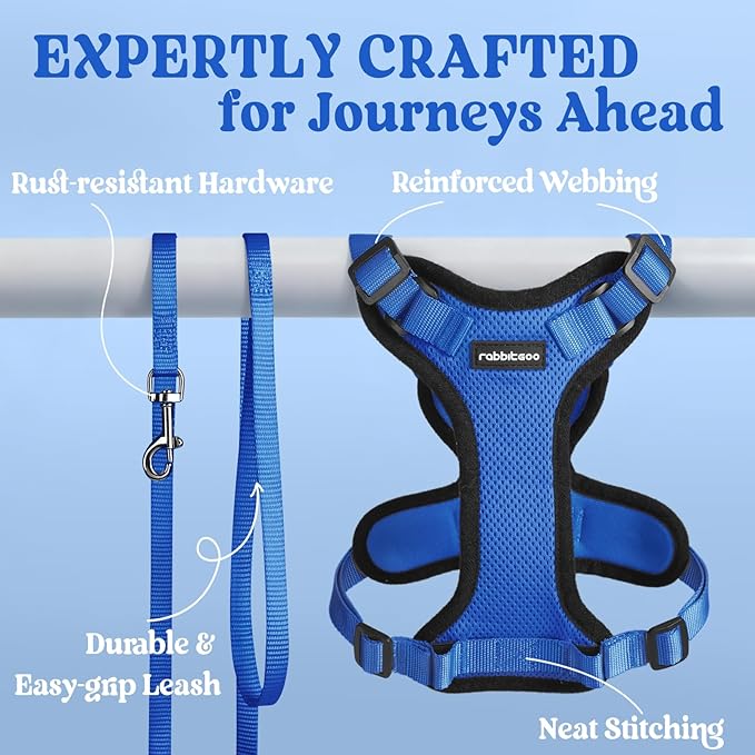 rabbitgoo Cat Harness and Leash for Walking, Escape Proof Soft Adjustable Vest Harnesses for Cats, Easy Control Breathable Reflective Strips Jacket, Navy Blue, M