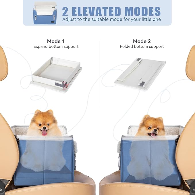 PETSFIT Dog Car Seats for Small Dogs–Patented Safety Buckles–Safety Tether–Foldable Travel Dog Booster Car Seat Reduces Anxiety & Road Trips–Stable Frame, Soft Cushion, Fits Front/Back Seat(Navy Blue)
