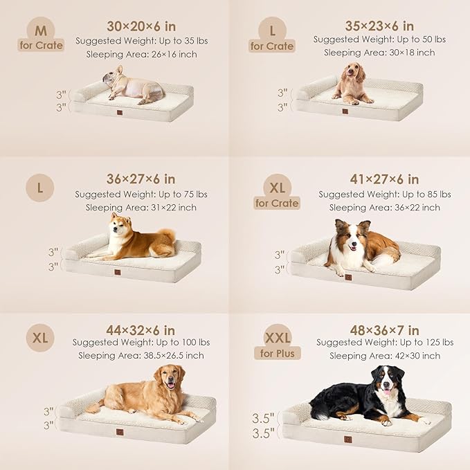 EHEYCIGA Memory Foam Dog Bed XLarge Sized Dogs, Extra Large Dog Bed Orthopedic with Washable Removable Cover, Waterproof XL Pet Bed Couch, 44x32x6.5 Inches, Beige