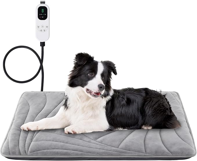 Large Dog Heating Pad with Washable Cover, Soft Plush Pet Heating Pad with 9 Adjustable Temperature, Timer, Chew-Resistant Cord, Waterproof Electric Heated Pet Bed Mat for Dogs and Multi-Cats