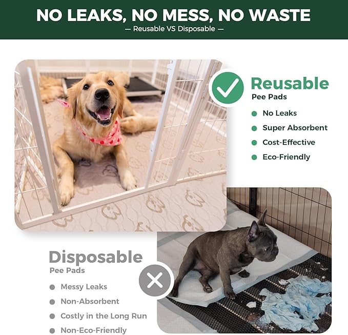 FXW Washable Pee Pads for Dogs, Leak-Proof & Non-Slip, Specifically Designed Rollick/Homeplus 32/40/45inch 8 Panels Dog Playpen, 43" x 98" Rectangle, Khaki, 1 Pack