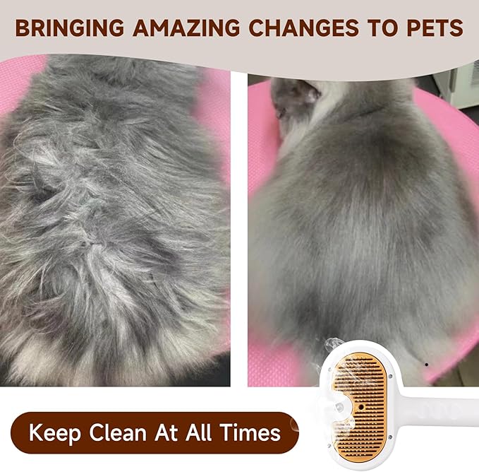 Pet Steam Brush for Dog & Cat – 3-in-1 Spray Hair Removal Comb – Steam for Shedding & Grooming – Water Brush for Long & Short Haired Pets – Spritz Defur Comb – Includes Waterless 2*Shampoo