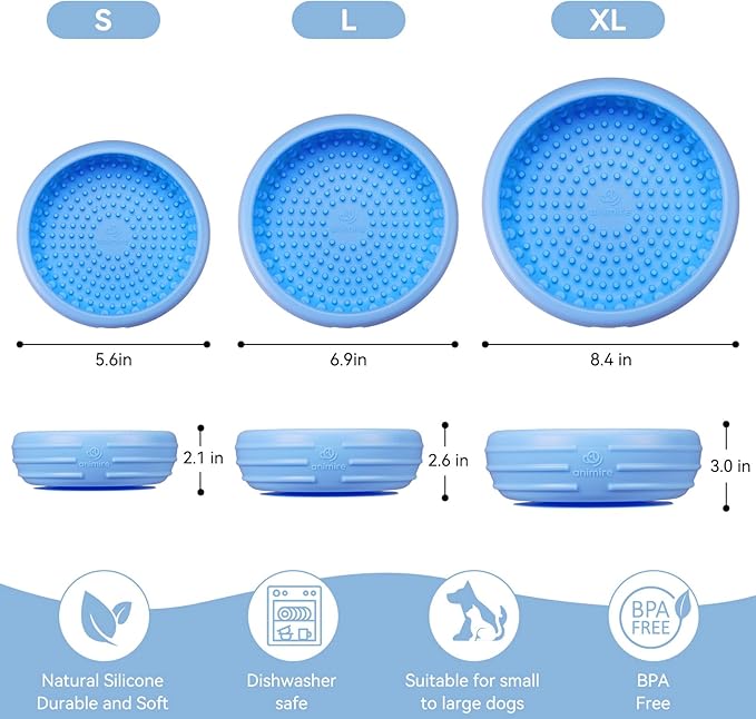 Dog Lick Bowl, Animire Freeze Lick Mat for Dogs, Non-Slip Slow Feeder Licking Bowl Enrichment Treat for Distraction Anxiety Relief, Food Grade Silicone, Dishwasher Safe(Baby Blue,XL)