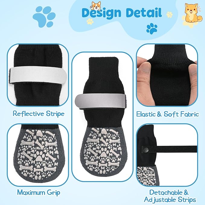 HeavenEye Anti Slip Dog Socks, Dog Paw Protectors Maximum Grip Prevent Licking Paws Slipping, Paw Protector for Hot & Cold Pavement Shoes Boots for Small Medium Large Senior Dogs(White Bone,M)