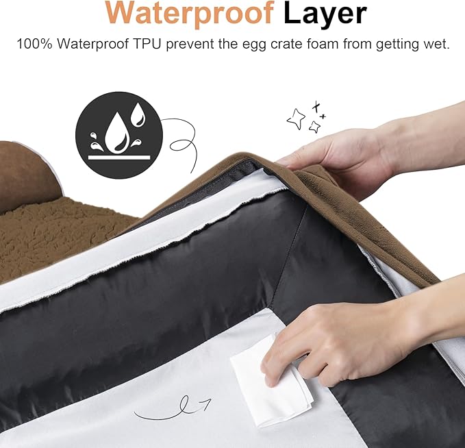 Small Dog Bed Orthopedic Washable: Beds Bolster Small Sized Dogs Cats Bed Egg Crate Foam Couch Sofa Waterproof with Removable Cover - Dark Coffee