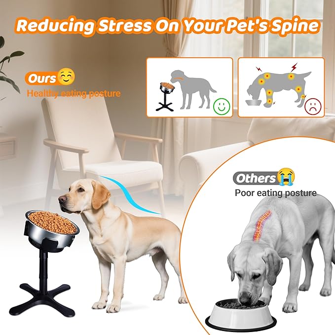 Elevated Adjustable Dog Bowl Feeding Stand, 3 Heights and Tiled Ajudst, Compatible with Moost Feeding Bowls, Great for Medium Large Dogs(No Bowl Included)(2 Pack)