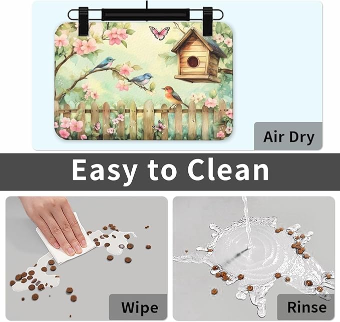 Birdhouse Garden Dog & Cat Food Mat for Floors Waterproof,Quick Dry Anti-Slip Bowl Mats for Food and Water,Pet Feeding Mats,Pet Placemat for Messy Drinkers to Protect Floors,Supplies 17.72×11.81in