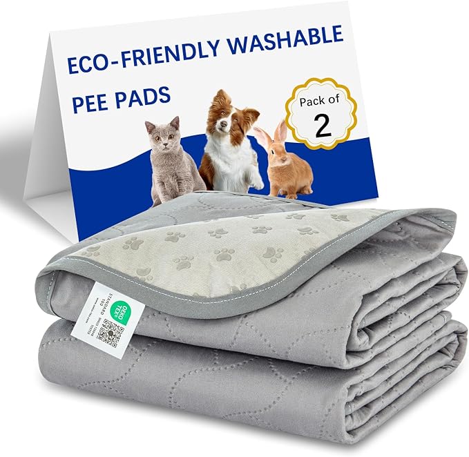 Gentle Purr Washable Dog Pee Pads 24 x 36, 2-Pack Reusable Puppy Pads, 4-Layer Ultra Absorbent Potty Training Pads for Dogs, Non-Slip Leakproof Dog Mats for Indoor Use