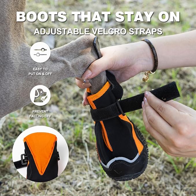 Dog Shoes for Large Dogs,Waterproof Dog Booties for Hot Pavement Winter Snow,Anti-Slip Dog Boots Paw Protector with Reflective Strips for Outdoor Walking Hiking (Black,2.35")