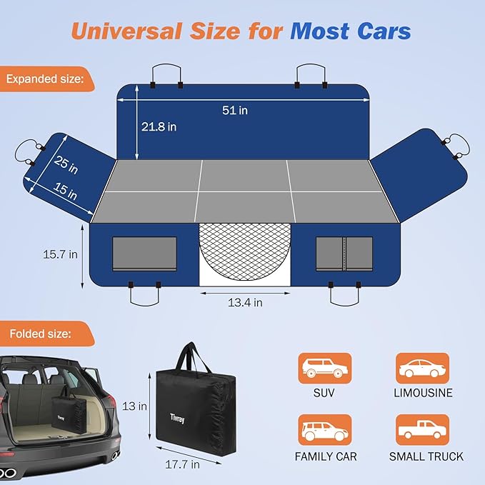 Back Seat Extender for Dogs, Dog Car Seat Cover for Back Seat Hard Bottom - Holds 330lbs Waterproof Back Seat Pet Cover for Dogs with Mesh Window & Pocket, Dog Hammock for Car, Small Truck, SUV