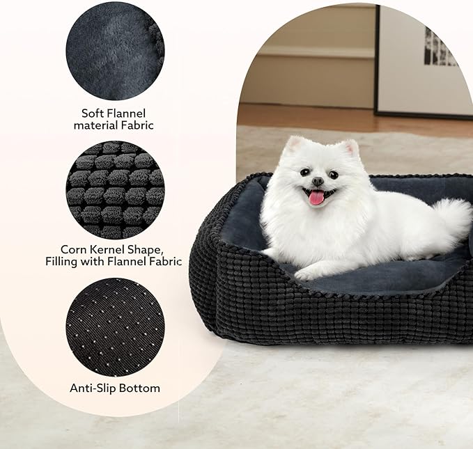 MIXJOY Rectangle Washable Orthopedic Dog Bed for Small, Medium and Large Dogs, Soft Calming, Sleeping Puppy Bed Durable Pet Cuddler with Anti-Slip Bottom, S (20"x19"x6")