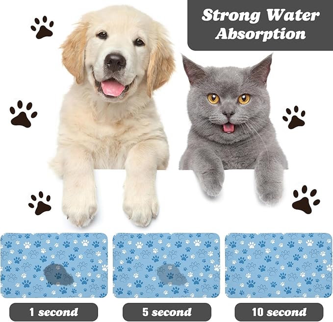 Dog Food Mat, Absorbent Water Bowl Mats Cat Pet Feeding Placemats Blue 24 * 32 inch