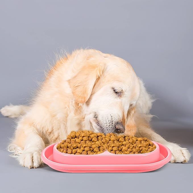 2 Pieces Cat Dog Food Bowl, 25 oz Plastic Double Pet Food Water Bowls Feeding Bowl Tray Cat No Spill for Dogs Pets Outdoor, Pink and Light Blue