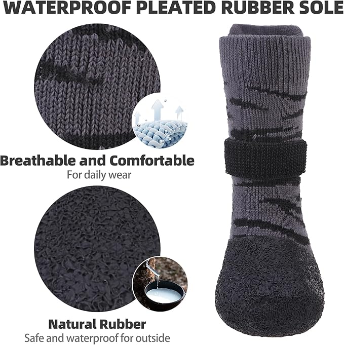 PUPTECK Anti Slip Dogs Shoes for Hot/Cold Pavement, Senior Booties, Rubber Boots & Paw Protectors for Small Medium Large Size Dogs to Prevent Licking, Grippy Socks for Hardwood Floors, Tiger L