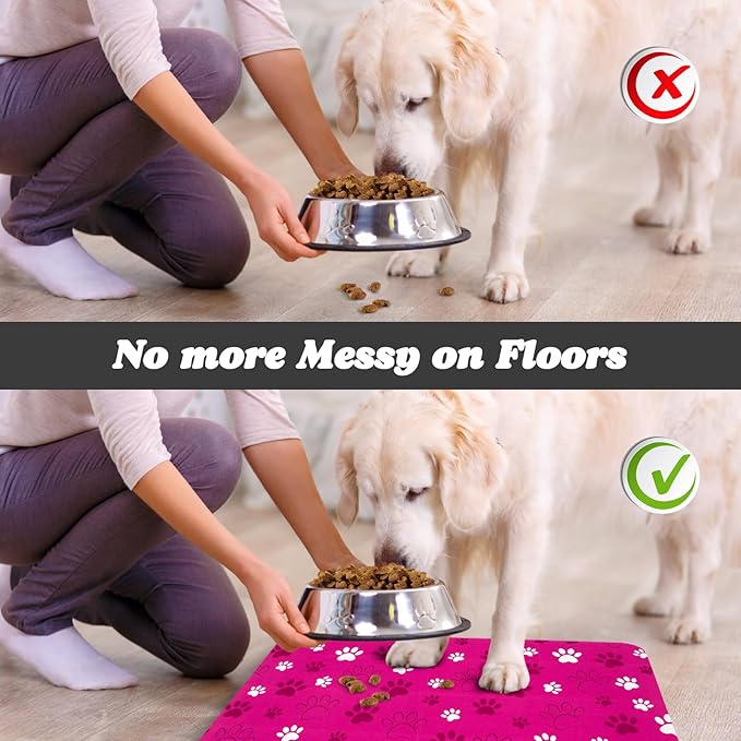 Dog Food Mat, Absorbent Water Bowl Mats Cat Pet Feeding Placemats Pink 24 * 32 inch